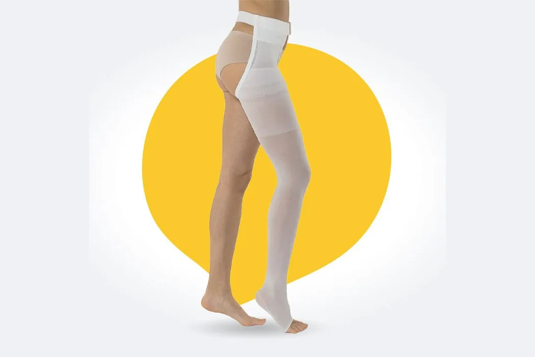 A leg wearing a graduated compression stocking
