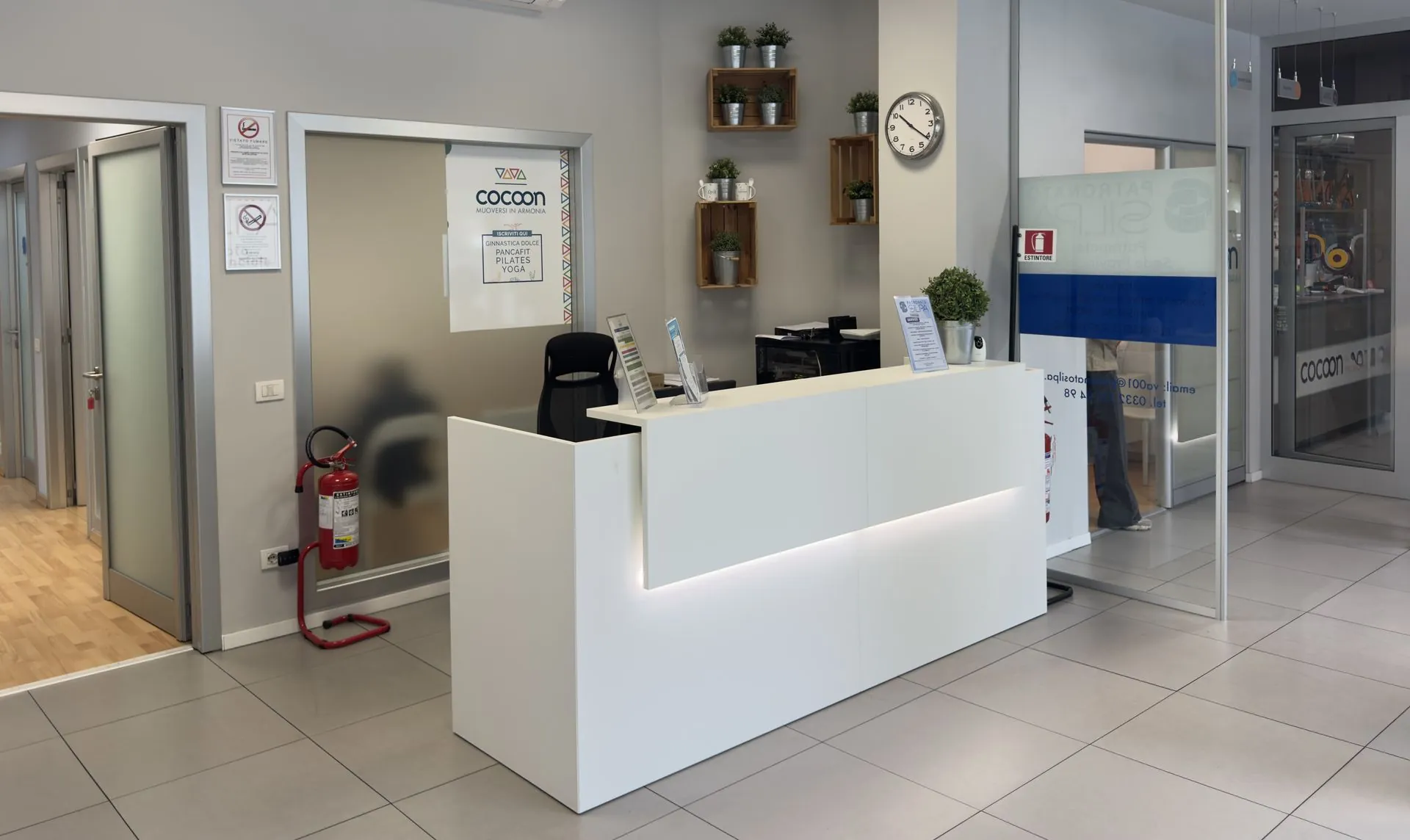 The reception at the entrance of the Cocoon premises in Varese